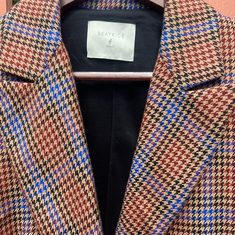 Double-Breasted Plaid Blazer Jacket - Brown Multi - Picture 4 of 10